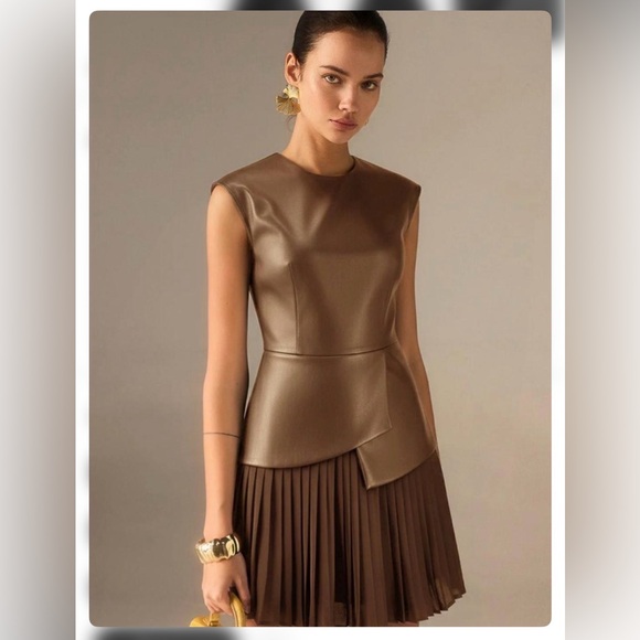 Commense Dresses & Skirts - Commense Pleated Panel Sleeveless Faux Leather Dress